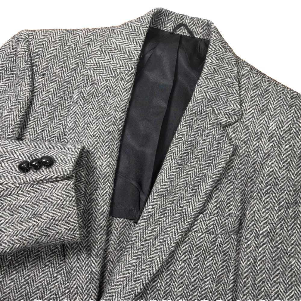 Stafford Wool Scottish Harris Tweed Men 38R Black Herringbone Sport Coat Jacket